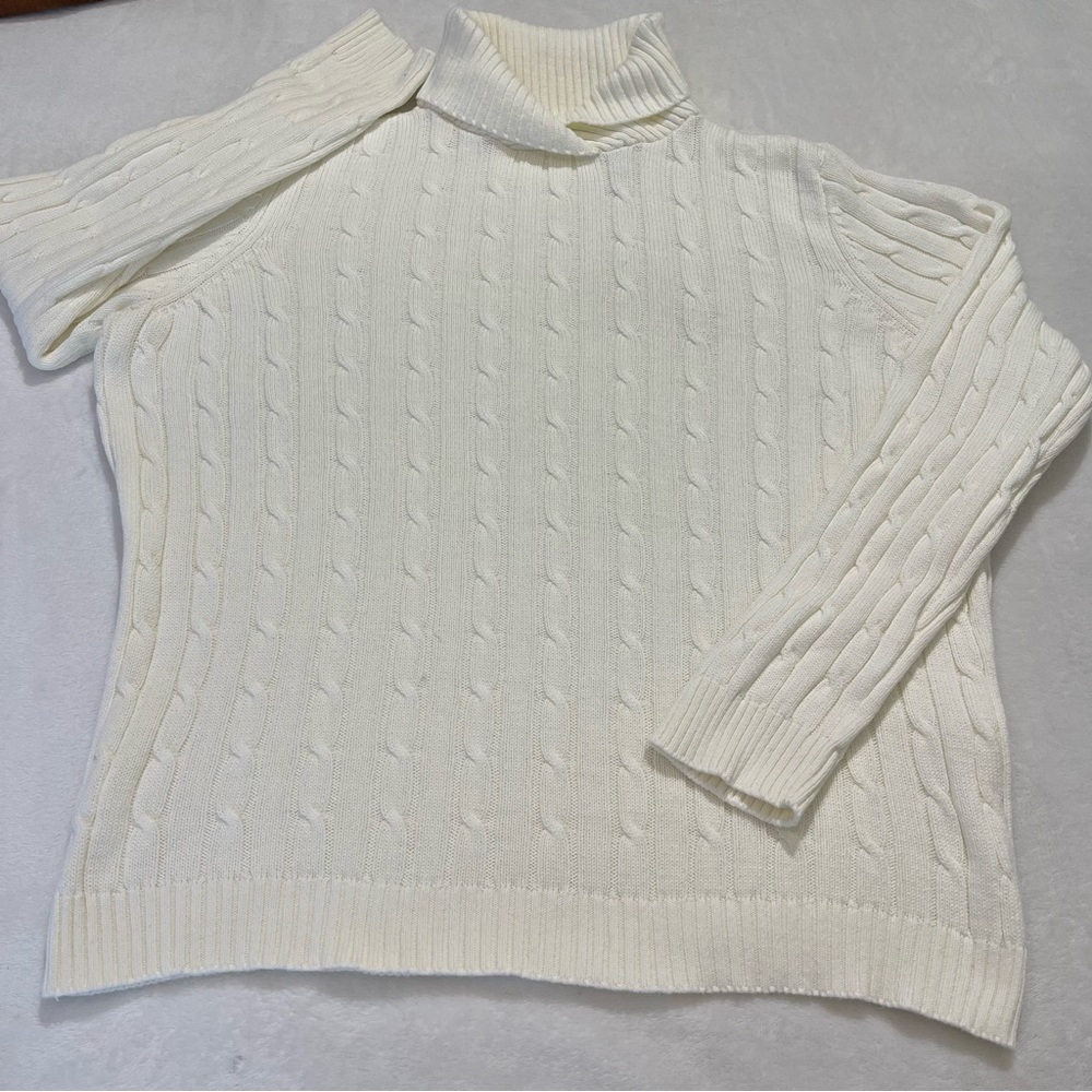 LIZ & CO SIZE 1X Women's Cable Knit Sweater - Ivory